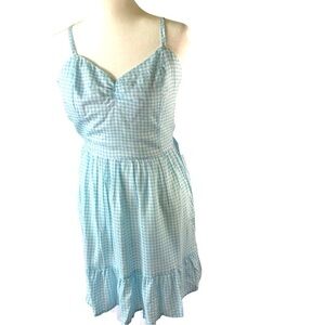 NEW   Goa Gingham Sundress Women M Blue White Adjustable Straps Tie Back Cottage